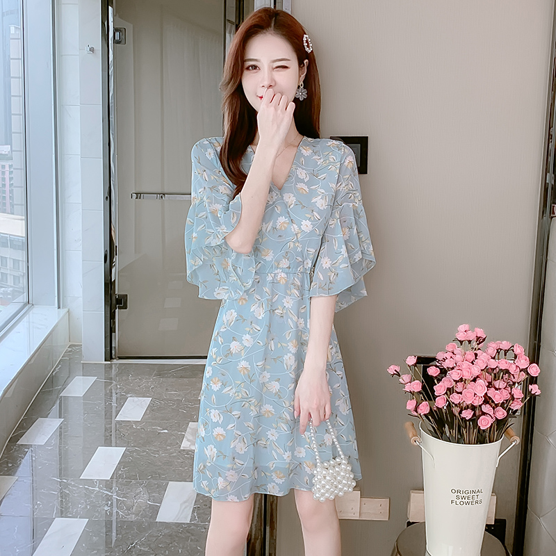Vintage Chiffon Floral Tassel Lace-Up Waist Dress
