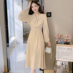 Floral Chiffon Long Sleeve V-Neck A-Line Maxi Dress