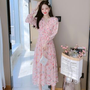 Women's Floral Print High Waist A-Line Long Dress