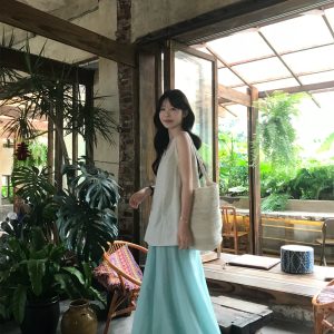 Sweet V-Neck Sleeveless Camisole Tank Top with Flowy A-Line Skirt Two-Piece Set