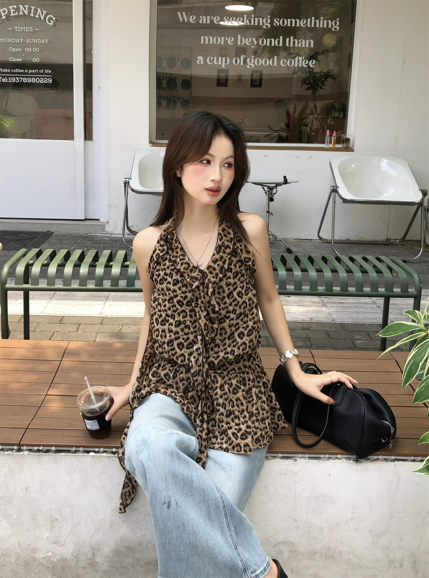 Leopard Print Halter Ruffle Sleeveless Cami Top for Women - Image 2