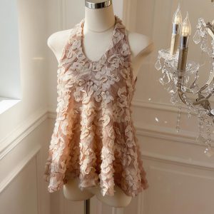 Sweet Style Halter Off-Shoulder 3D Floral Top for Women Summer