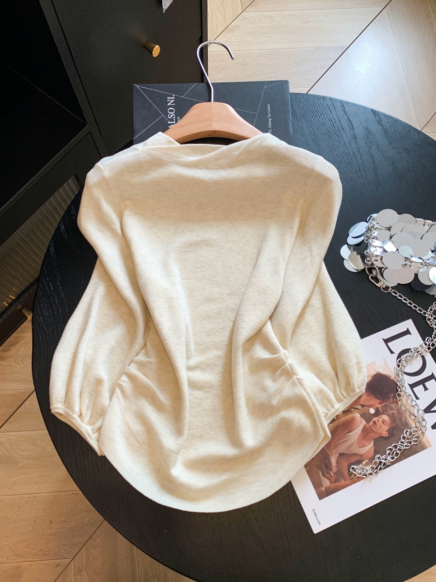 2026 Korean Loose 3/4 Sleeve Lantern Sleeve Knit Top - Image 3