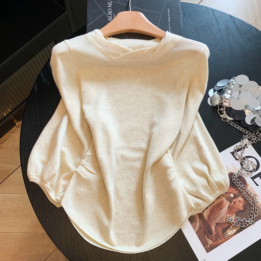 2026 Korean Loose 3/4 Sleeve Lantern Sleeve Knit Top - Image 5