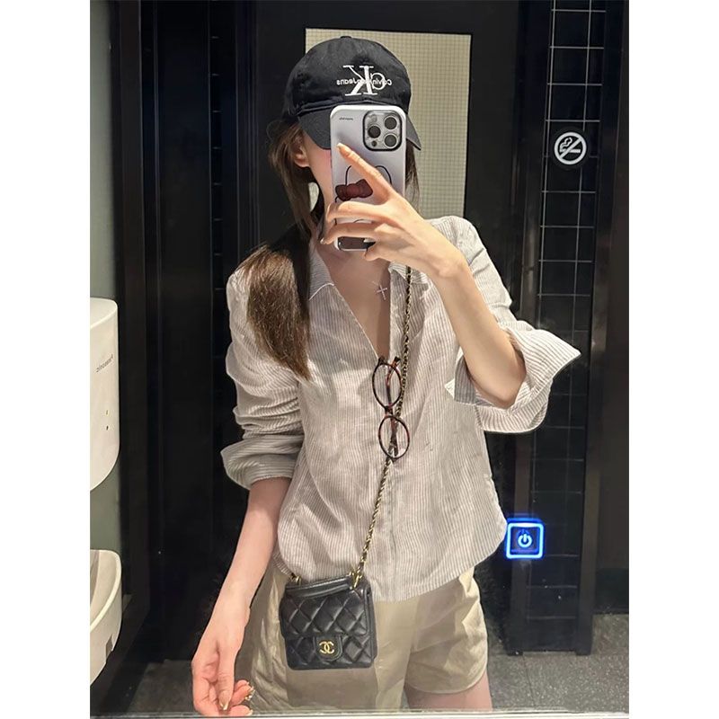French Lazy Style Striped Collared Shirt Women's Plus Size Loose Long Sleeve Top 2026 Summer New - Image 2