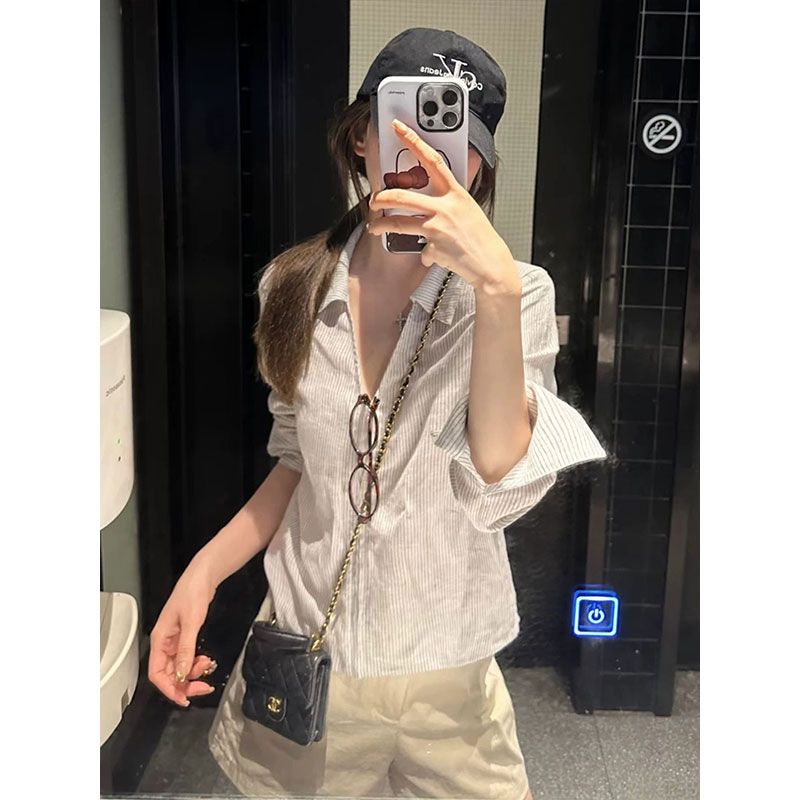 French Lazy Style Striped Collared Shirt Women's Plus Size Loose Long Sleeve Top 2026 Summer New - Image 4